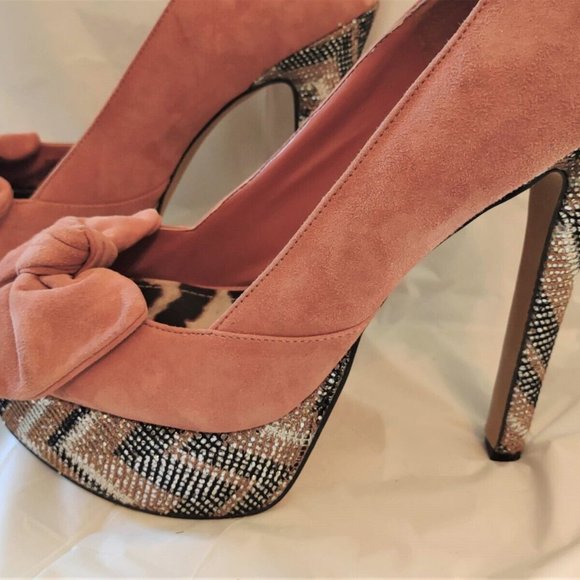 Jessica Simpson Devin 2 Sparkle Platform Stiletto Pink Blush Bow Suede Size 9 B - Picture 8 of 10
